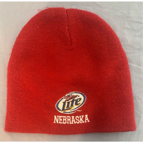 Miller Lite Beer Beanie Hat One Size Stretch Fit Red Cap Logo Adults Nebraska - Picture 1 of 2